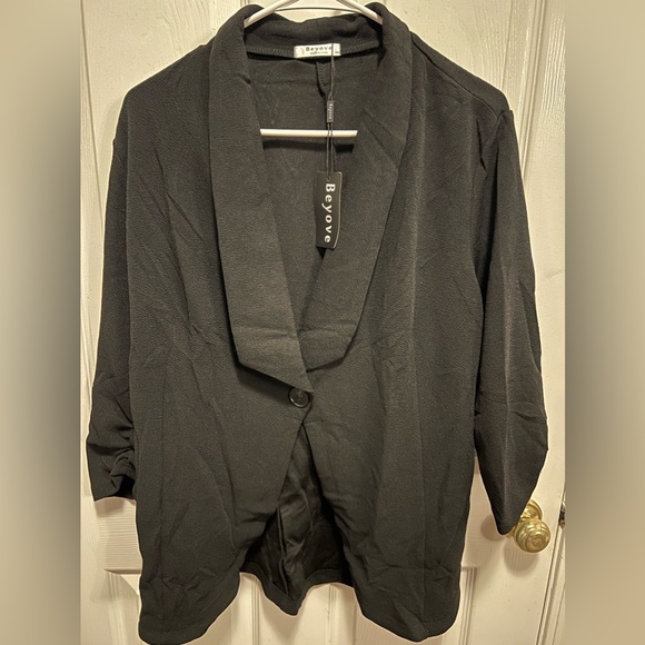 Beyove Women's 3/4 Stretchy Ruched Sleeve Lightweight Work Office Blazer NWT 2XL - Picture 10 of 10